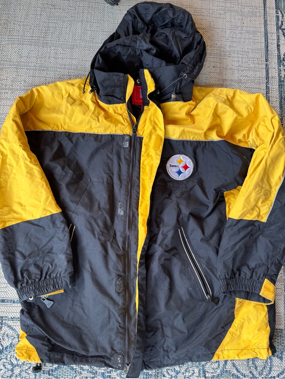 Pittsburgh Steelers NFL Football Full Zip Vintage Jacket Mens Large Hood